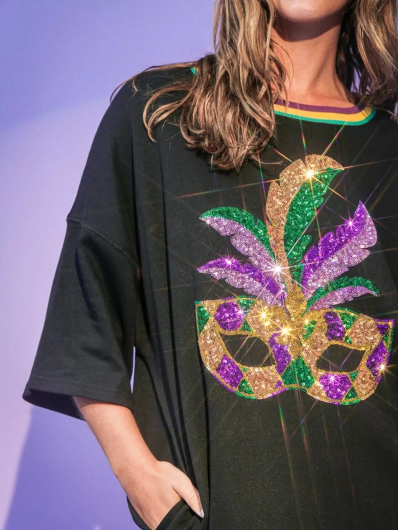 Sequin Round Neck 3/4 Sleeve Dress