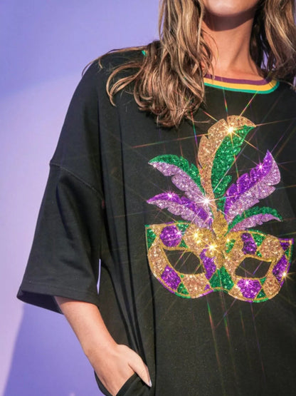 Sequin Round Neck 3/4 Sleeve Dress