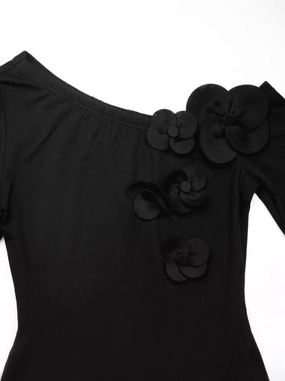 Flower One Shoulder Long Sleeve Bodysuit