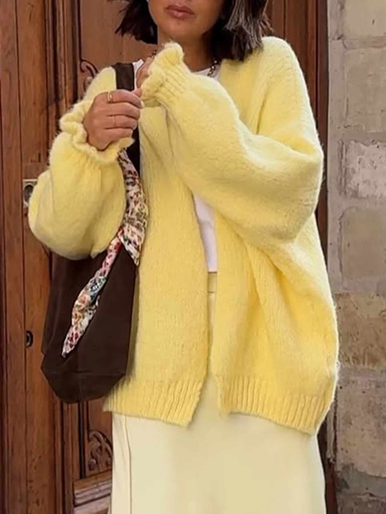 Open Front Ribbed Hem Cardigan