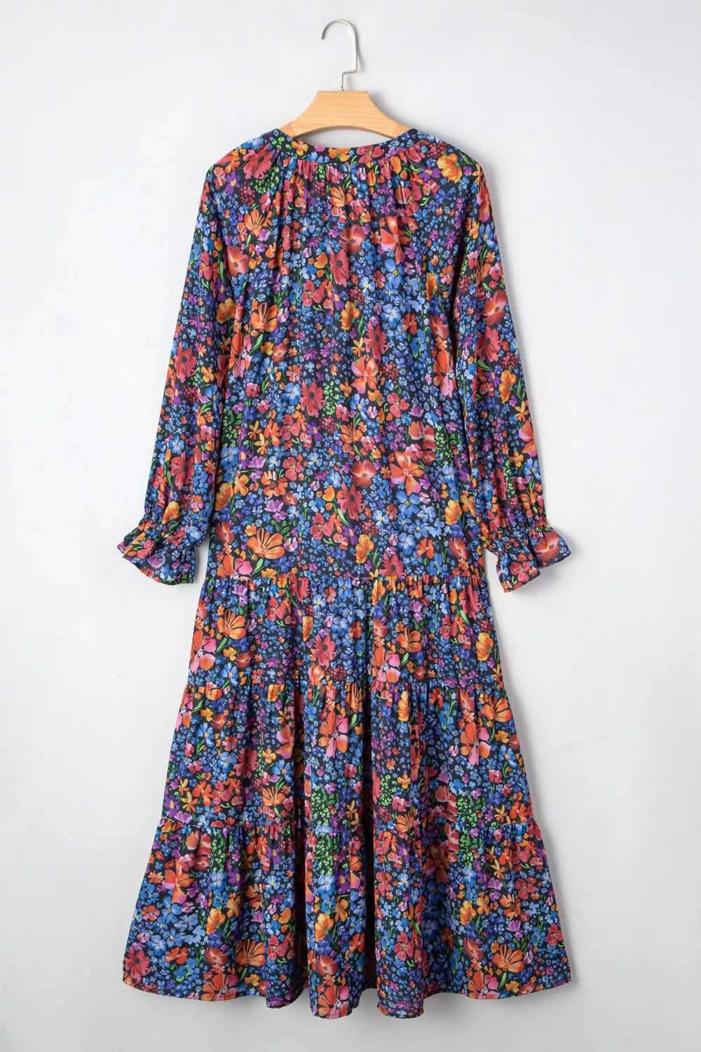 Floral Notched Flounce Sleeve Maxi Dress