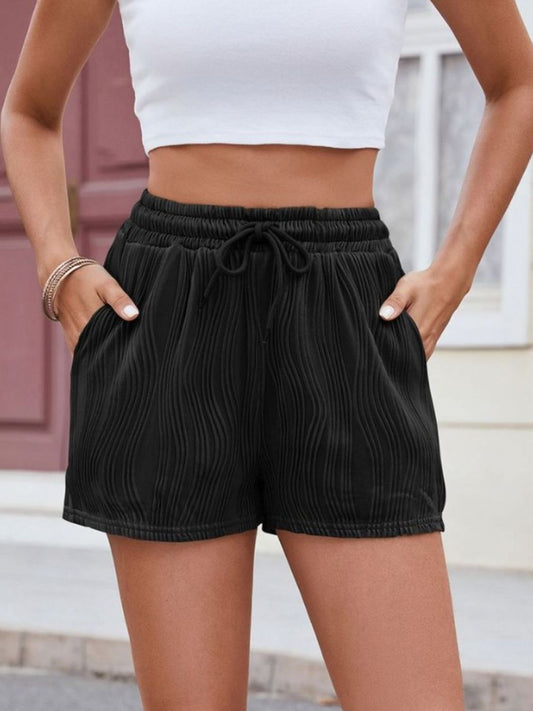 Florira Texture Drawstring Shorts Black