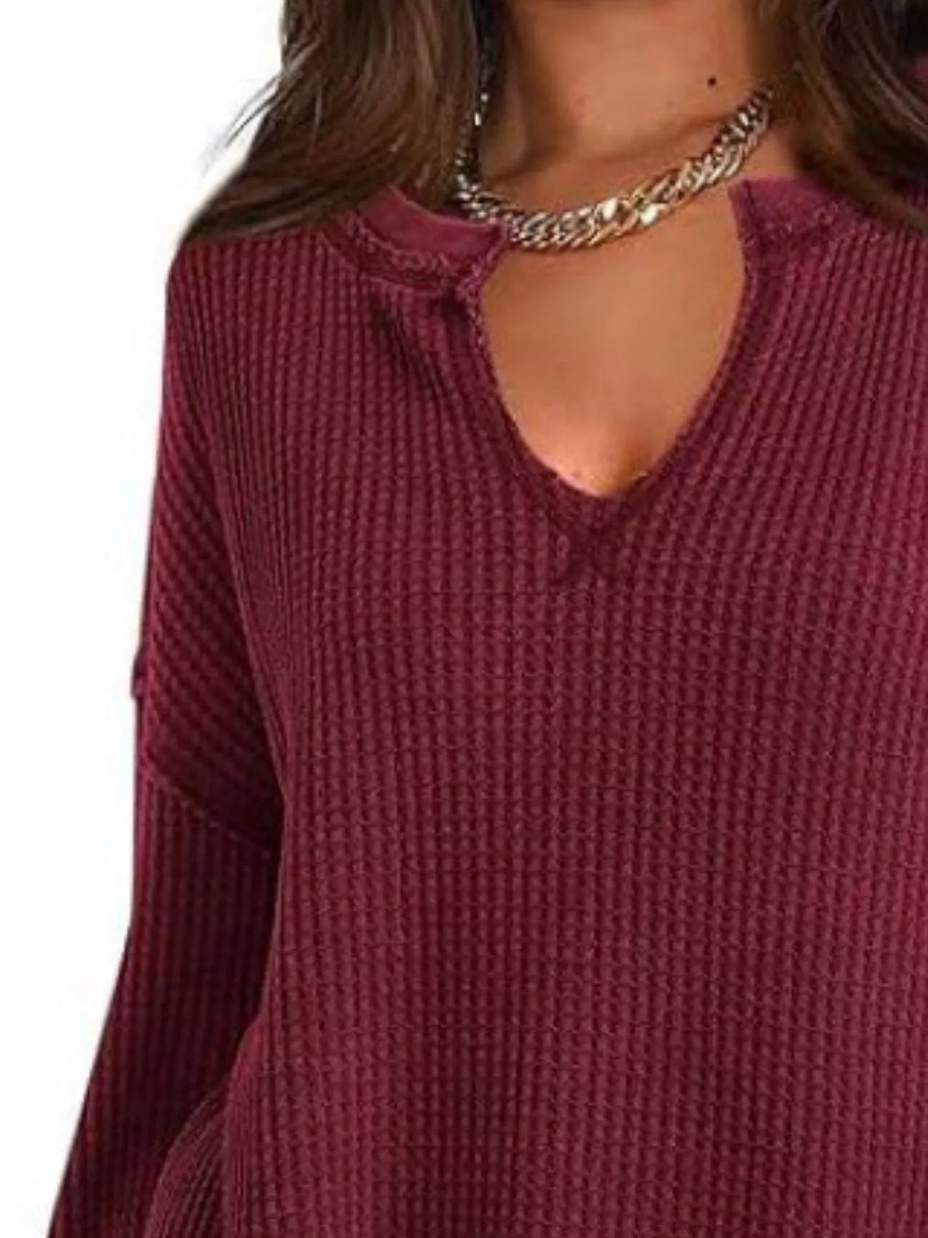 Waffle Knit Long Sleeve Sweatshirt