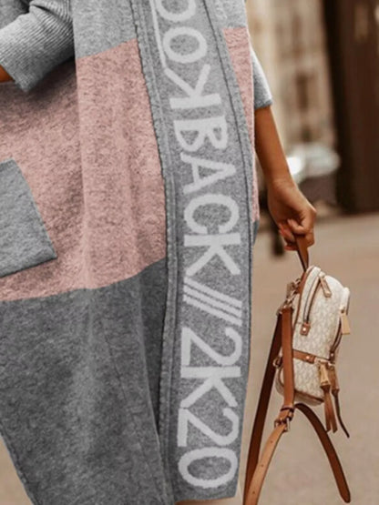 Full Size Hooded Color Block Open Front Cardigan Plus Size