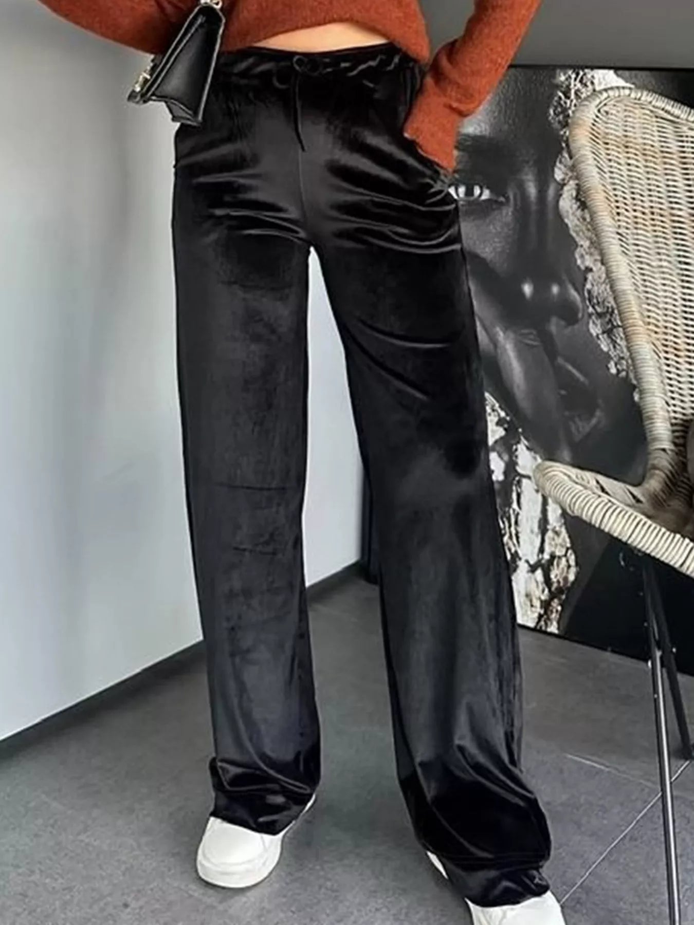Velvet Wide Leg Pants Black