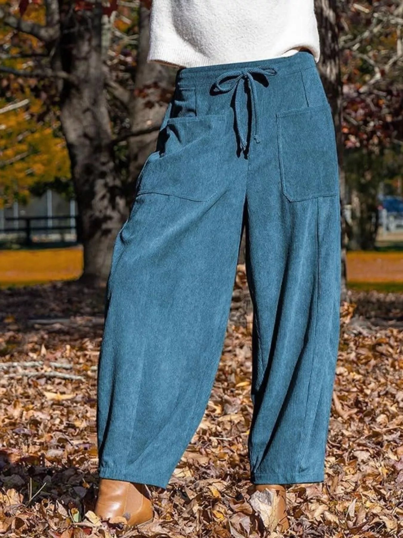 Casual Corduroy Wide Leg Pants with Pockets