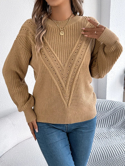 Openwork Round Neck Sweater