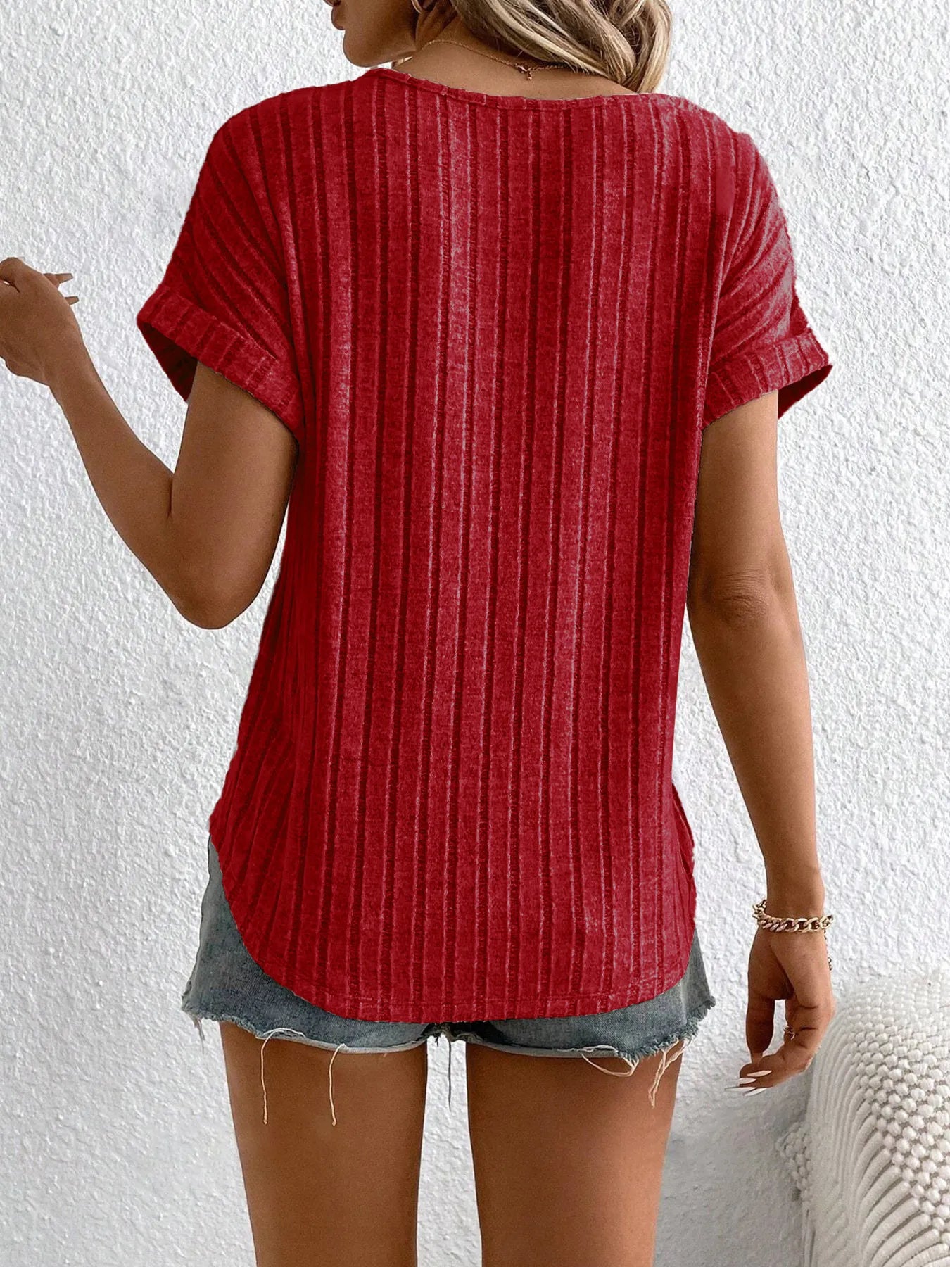 Plus Size Ribbed Texture Short Sleeve T-Shirt
