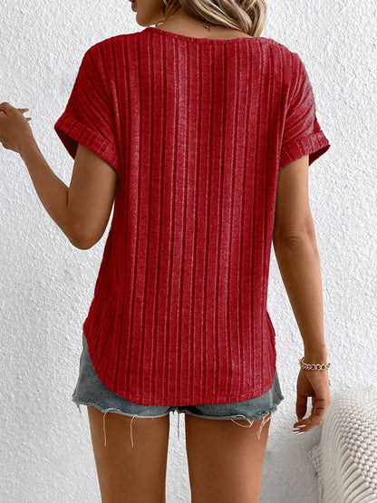 Plus Size Ribbed Texture Short Sleeve T-Shirt