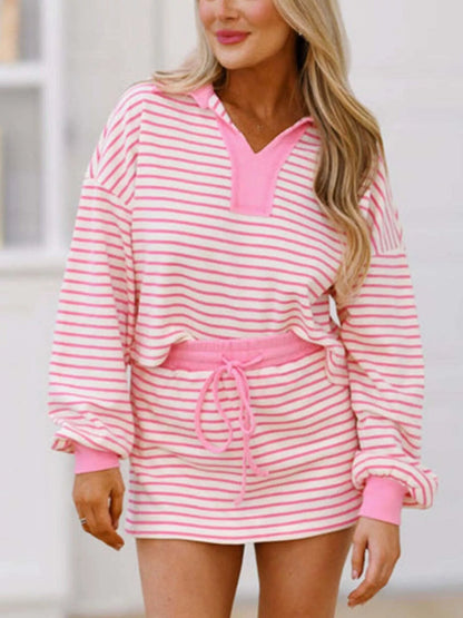 Striped Dropped Shoulder Top and Skirt Set