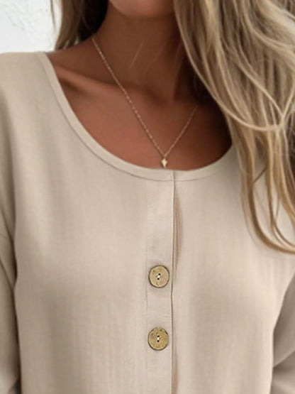 Full Size Button-Front 3/4 Sleeve Casual Blouse Plus Size