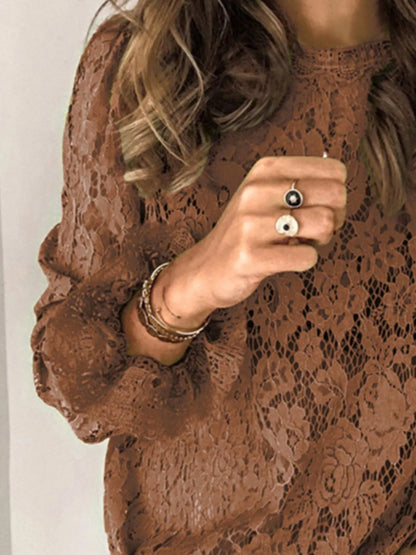 Full Size Lace Long Sleeve Blouse Plus Size