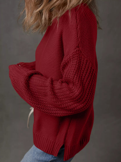 Solid Color Front Seam Drop Shoulder Loose Sweater