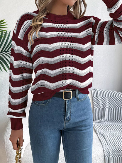 Striped Round Neck Long Sleeve Sweater