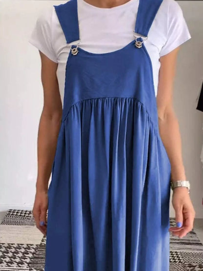 Full Size Ruched Wide Strap Overall Maxi Dress Plus Size