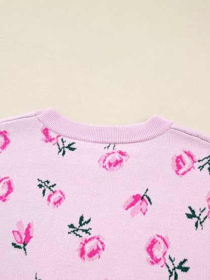 Floral Drop Shoulder Cropped Sweater