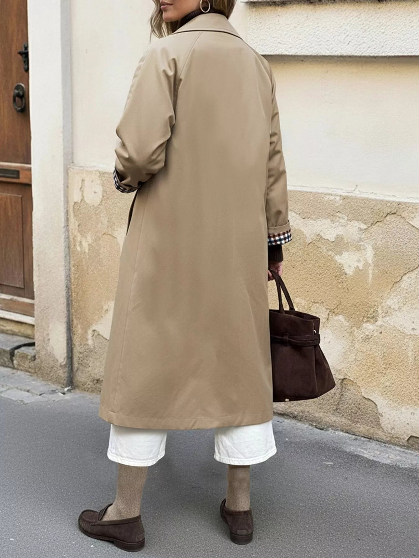 Checkered Lining Button Up Trench Coat