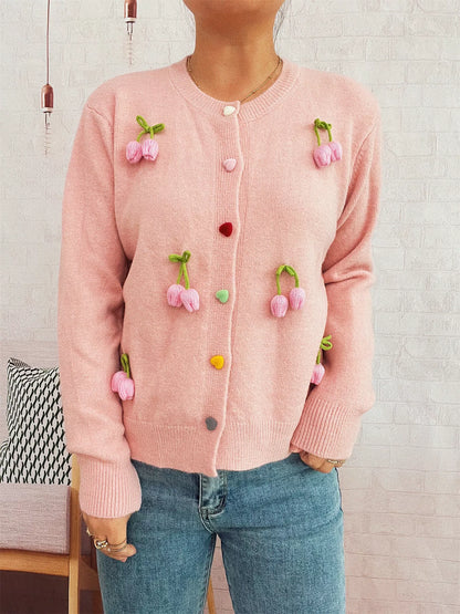 Flower Button Up Long Sleeve Cardigan