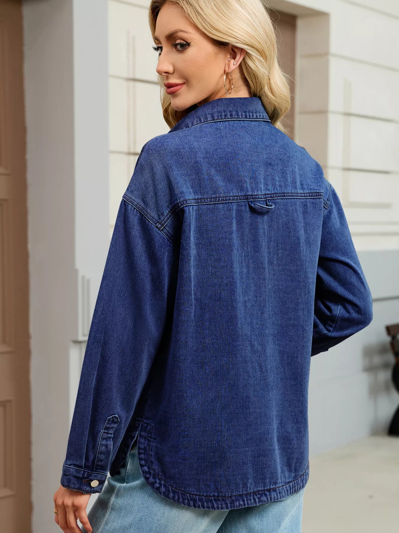 Button Up Dropped Shoulder Denim Jacket