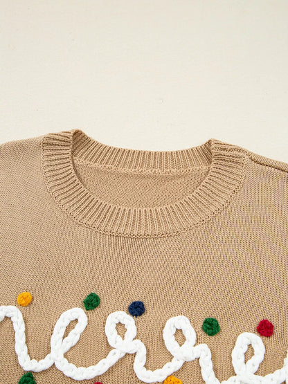 Merry Colorful Dot Detail Christmas Dolman Sweater