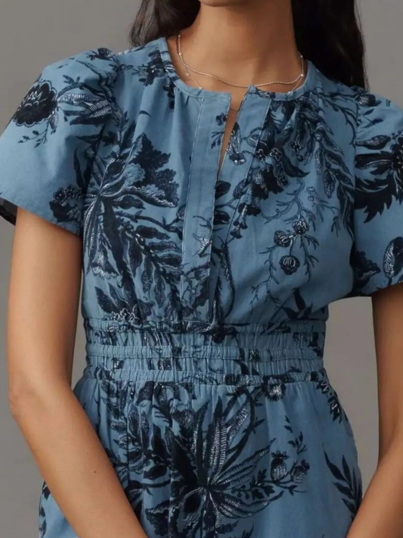 Printed Notched Short Sleeve Dress