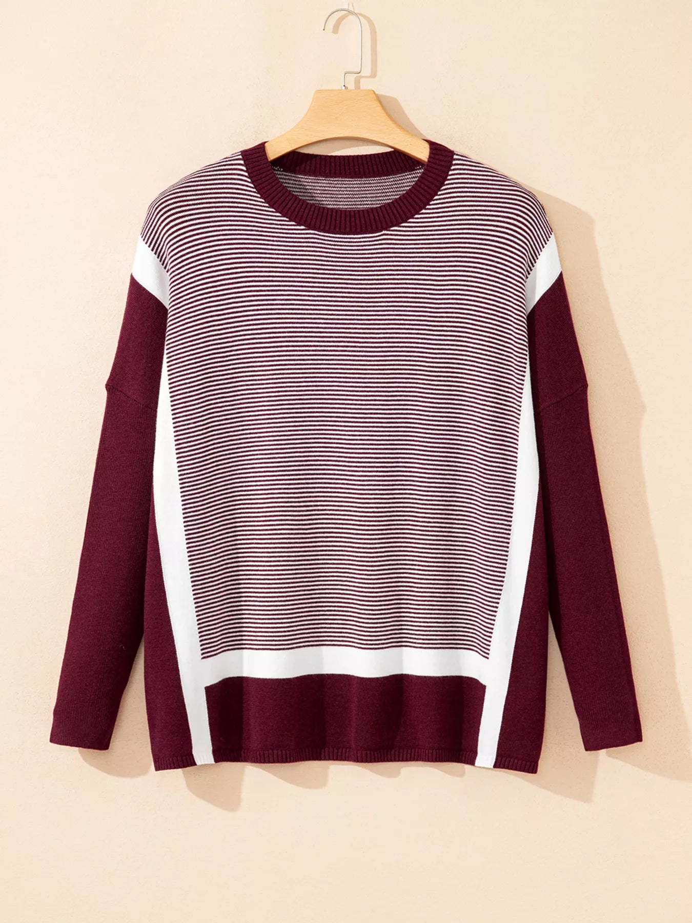 Stripe Color Block Patchwork Dolman Oversize Tunic Sweater