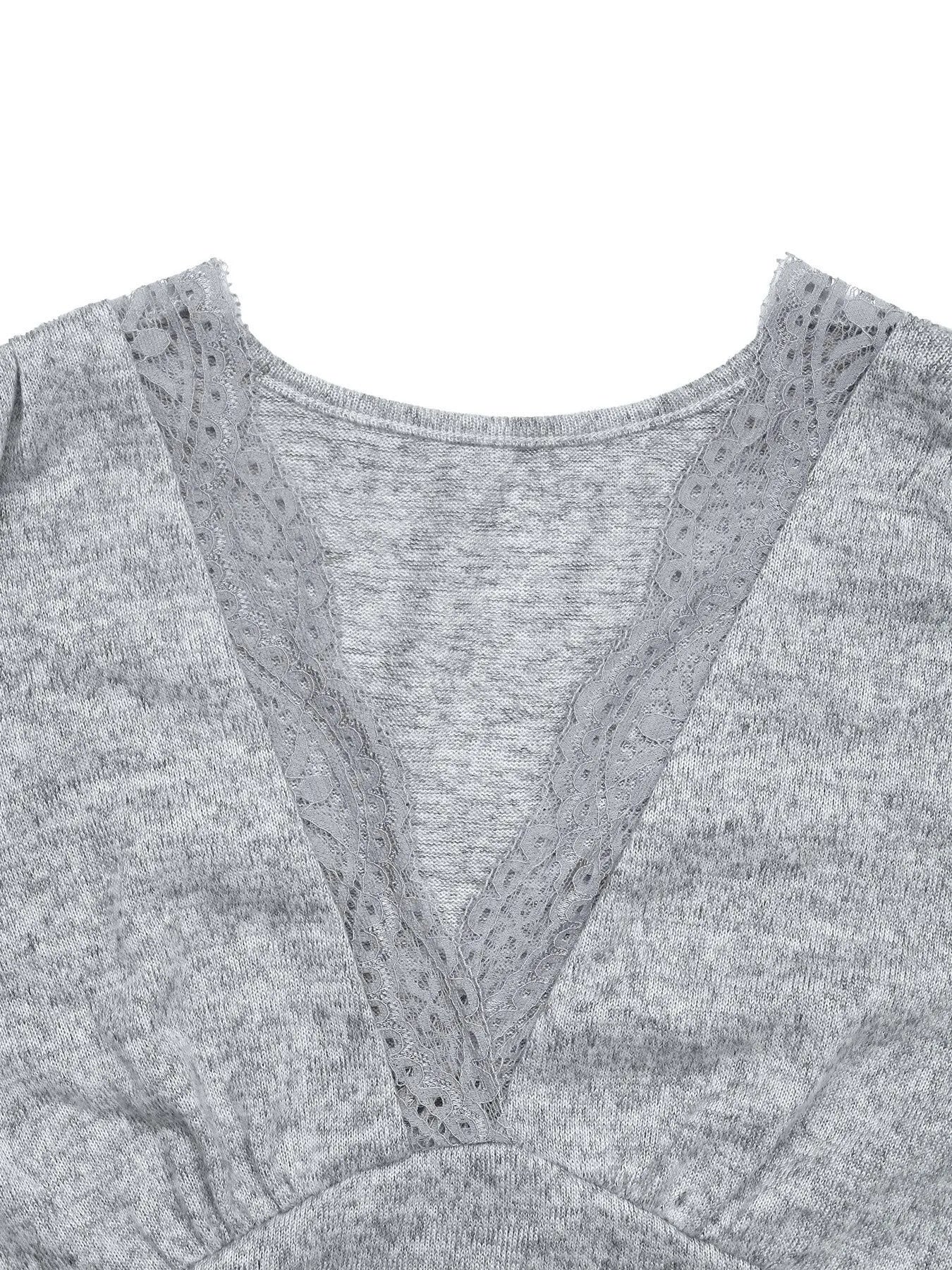 Lace Detail V-Neck Maxi Dress with Side Slit