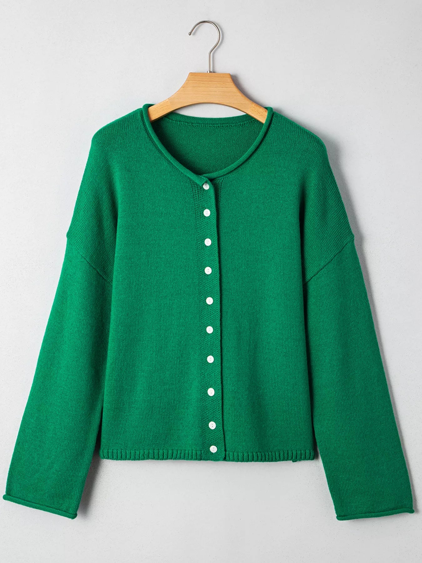 Solid Color Knit Button Drop Shoulder Sweater Cardigan