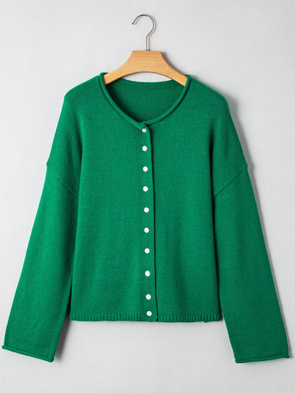 Solid Color Knit Button Drop Shoulder Sweater Cardigan