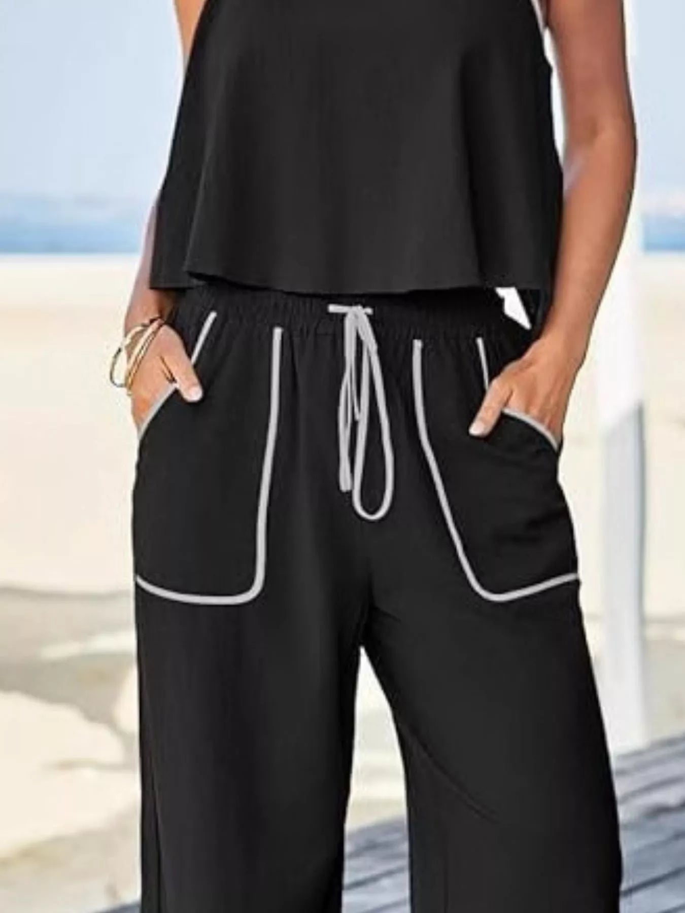 Contrast Trim Tank and Pants Set