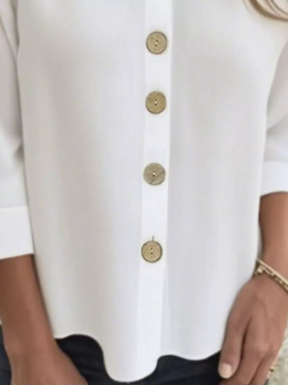 Full Size Button-Front 3/4 Sleeve Casual Blouse Plus Size