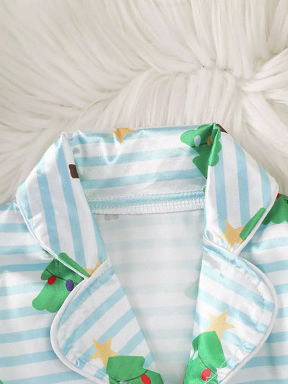 Children's Christmas Tree Print Fluffy Cuff Pajama Set