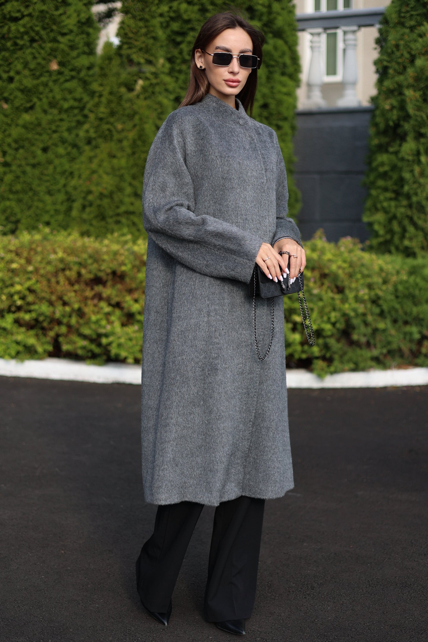 Alpaca Wool Blend Coat in Soft Grey Soft Grey