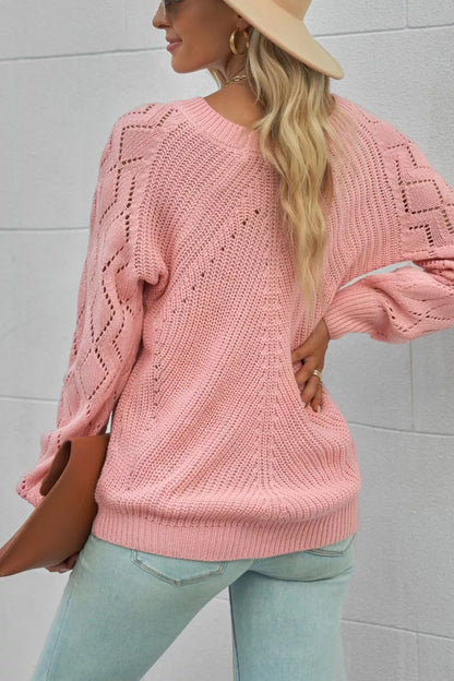 Hollow-Out Puffy Sleeve Knit Sweater