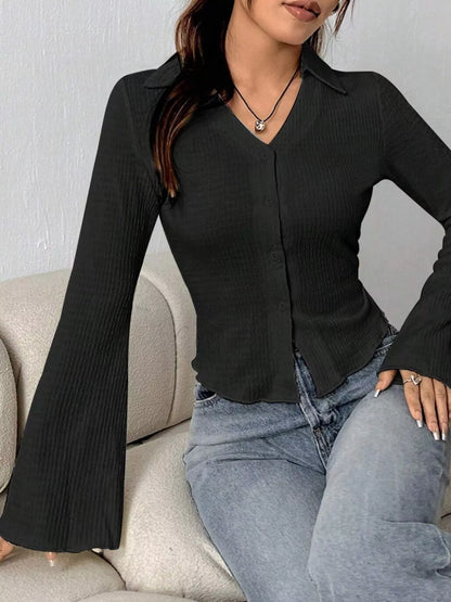 Button Up Flare Sleeve Shirt