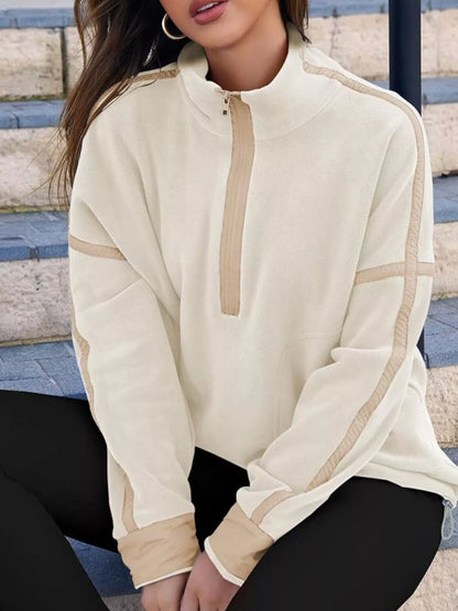 Half Zip Dropped Shoulder Sweatshirt Apricot