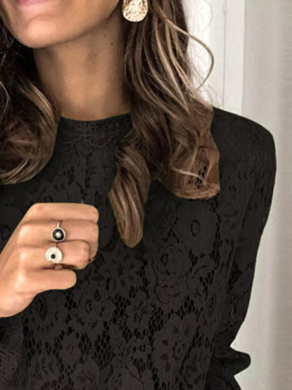 Full Size Lace Long Sleeve Blouse Plus Size