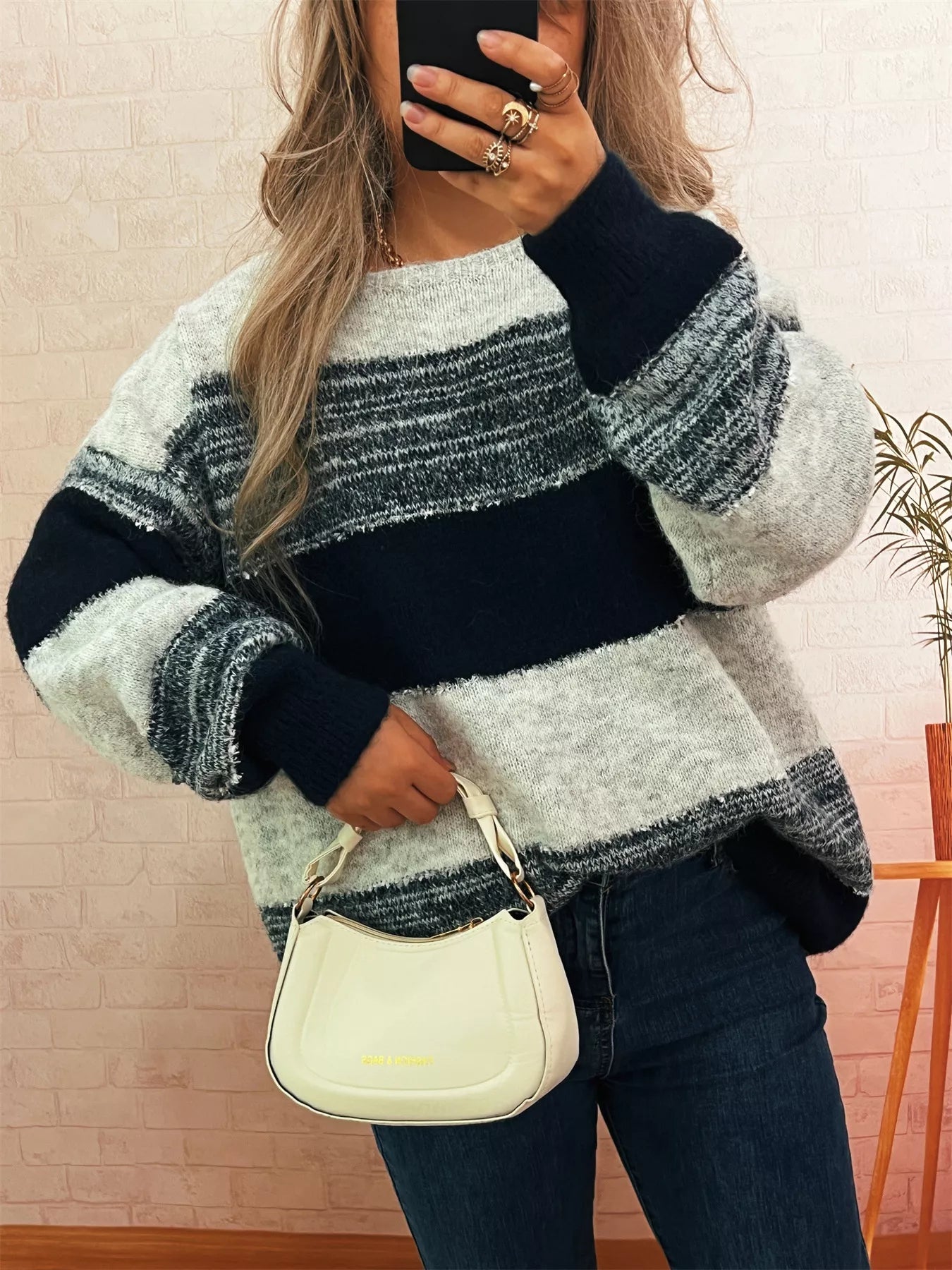 Color Block Dropped Shoulder Sweater