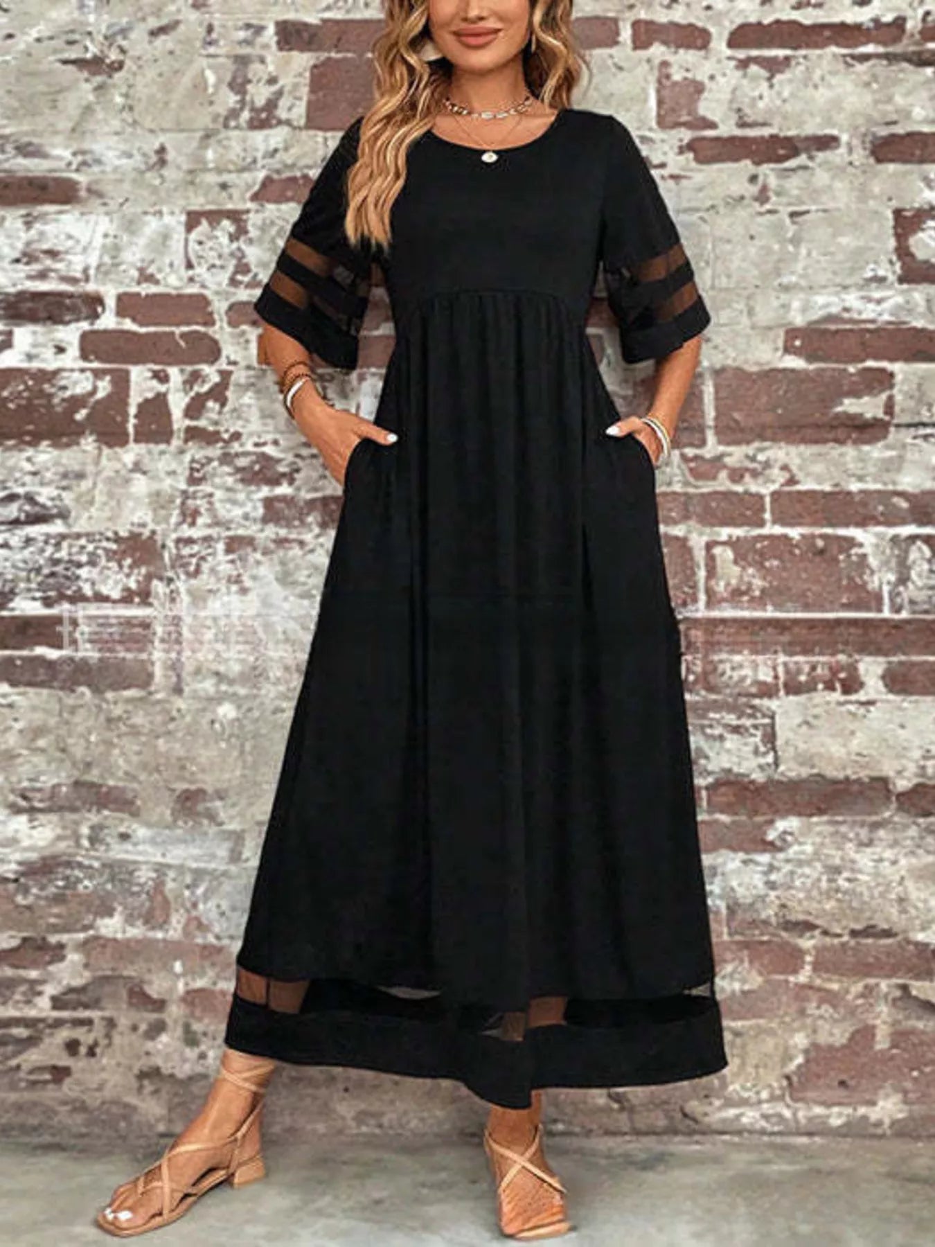 Full Size Round Neck Half Sleeve Dress Plus Size