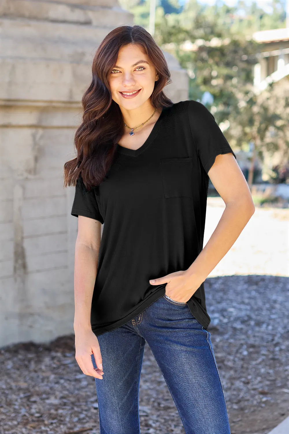 Basic Bae Bamboo Full Size V-Neck Short Sleeve T-Shirt Black