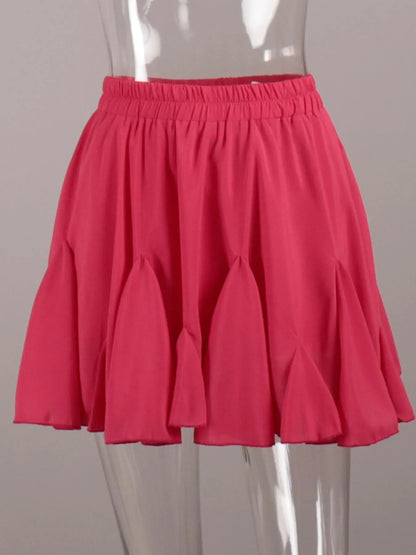 Elastic Waist Ruffled Hem Skirt