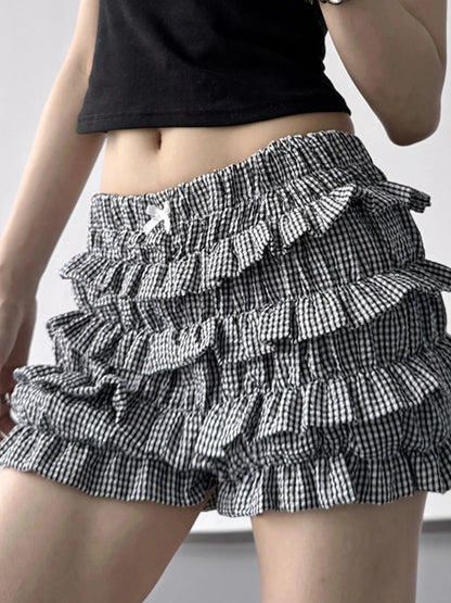Plaid Ruffled Layered Shorts