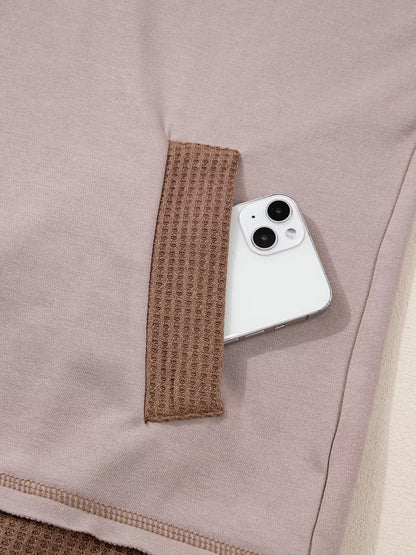 Oversize Waffle Patchwork Exposed Seam Casual Hoodie