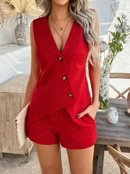 Devine Button Down Sleeveless Top and Shorts Set