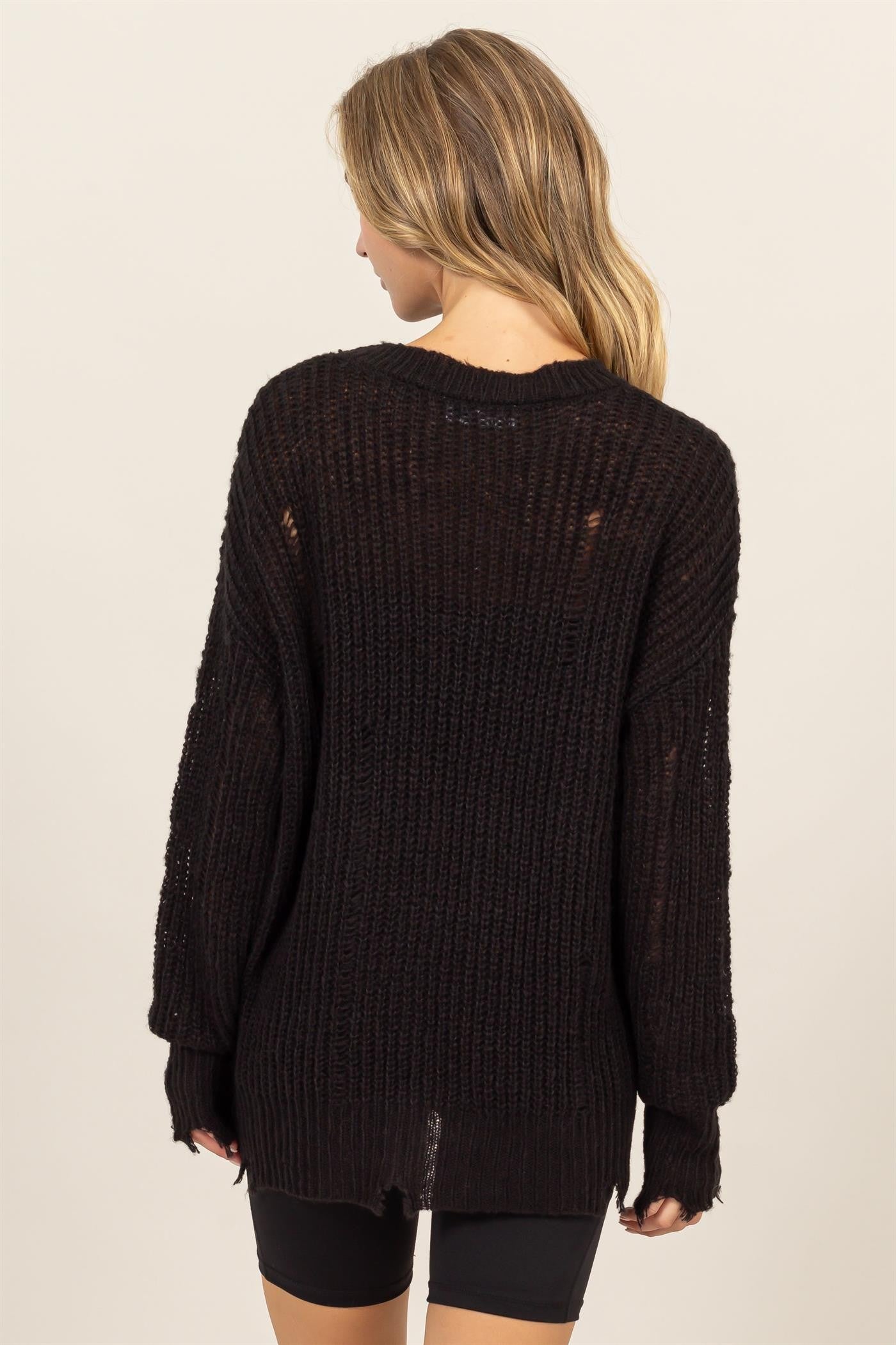 Back To School Sweater - HYFVE Distressed Long Sleeve Knit Top