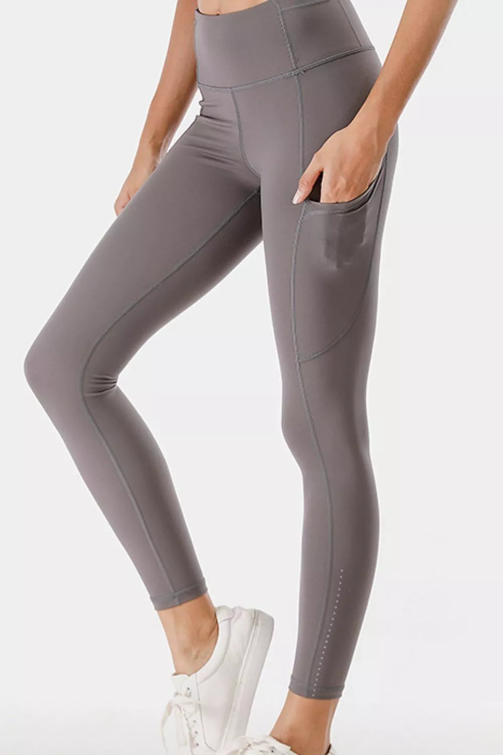 Full Size High-Waisted Active Leggings with Pockets Plus Size Gray