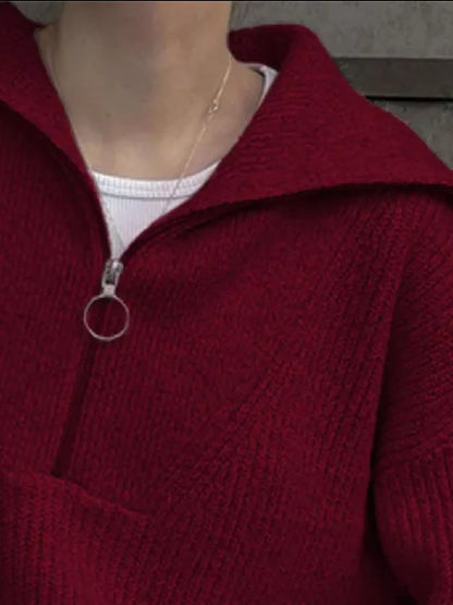 Half Zip Dropped Shoulder Sweater