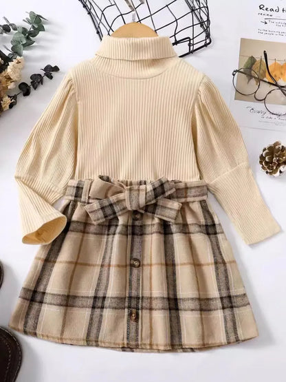 Turtleneck Long Sleeve Top and Skirt Set Tan