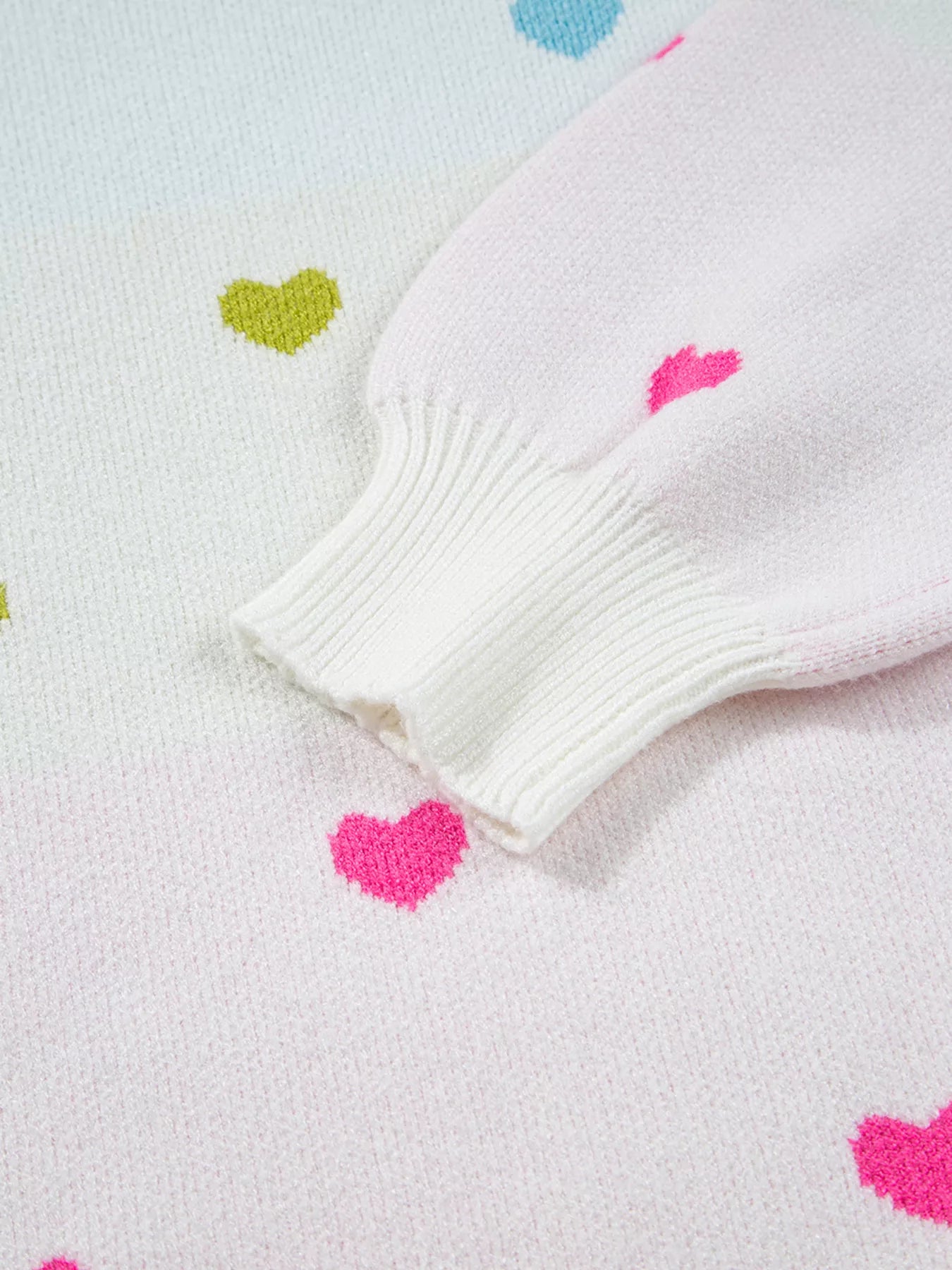 Multicolour Heart Pattern Dropped Shoulder Sweater