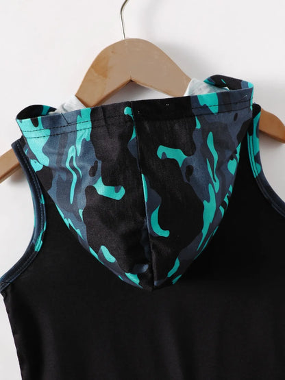 Children's Dinosaur Sleeveless Hooded Top and Pants Set